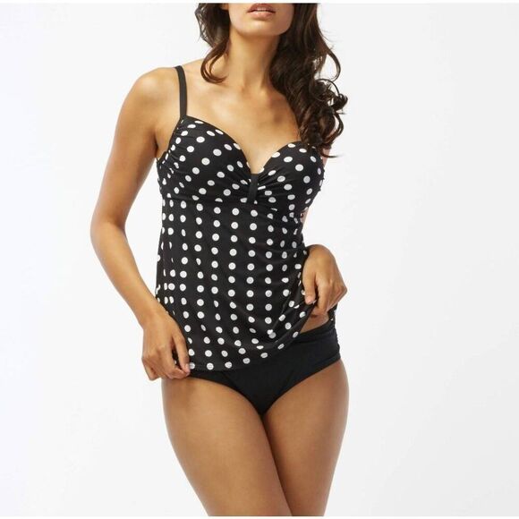 Bikini Tankini Black Polka Dots Braided Color Pop Two Piece Bathing Swim Suit - Picture 1 of 11